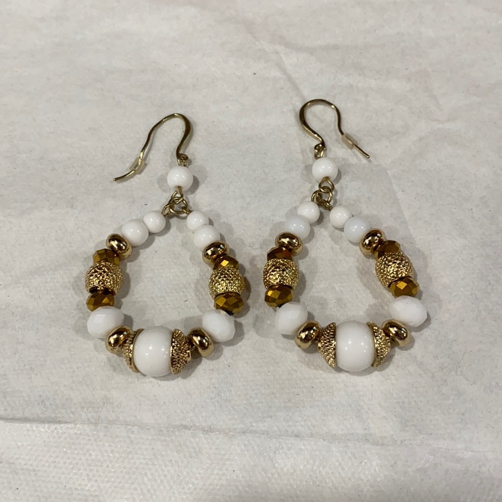 White and Gold Hoop Earrings